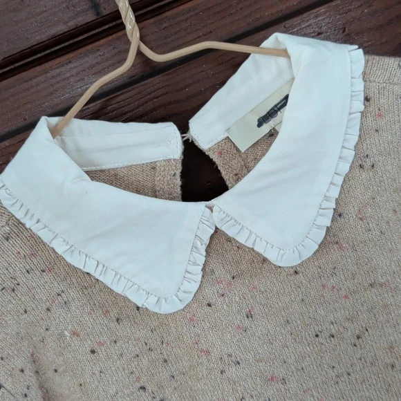 Neutral Marled Sweater Peter Pan Collar and Layered Shirt Hemline - Picture 3 of 12